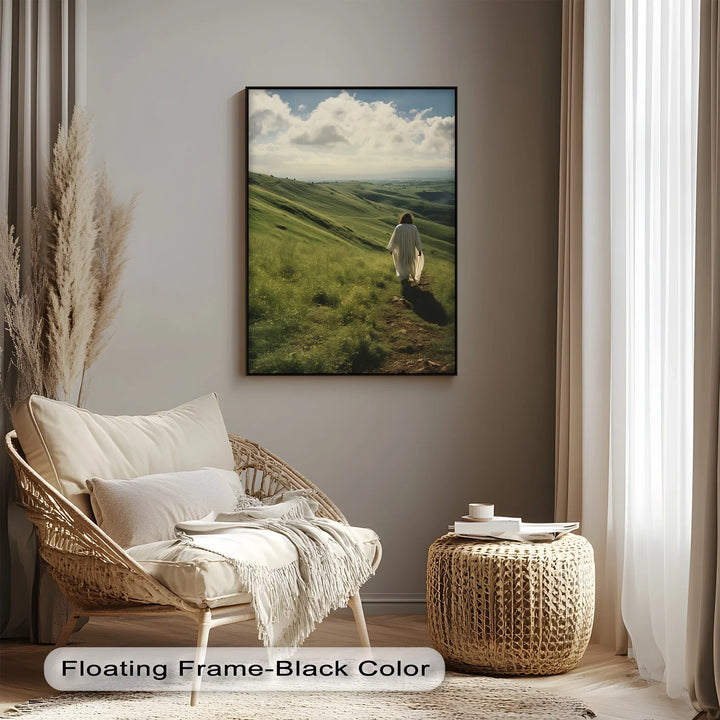Guided by Grace – Jesus Walking Through Green Pastures Canvas Print - MyPhotoStation
