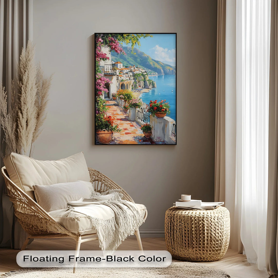 Amalfi Terrace Bloom – Coastal Italian Balcony Canvas Print - MyPhotoStation