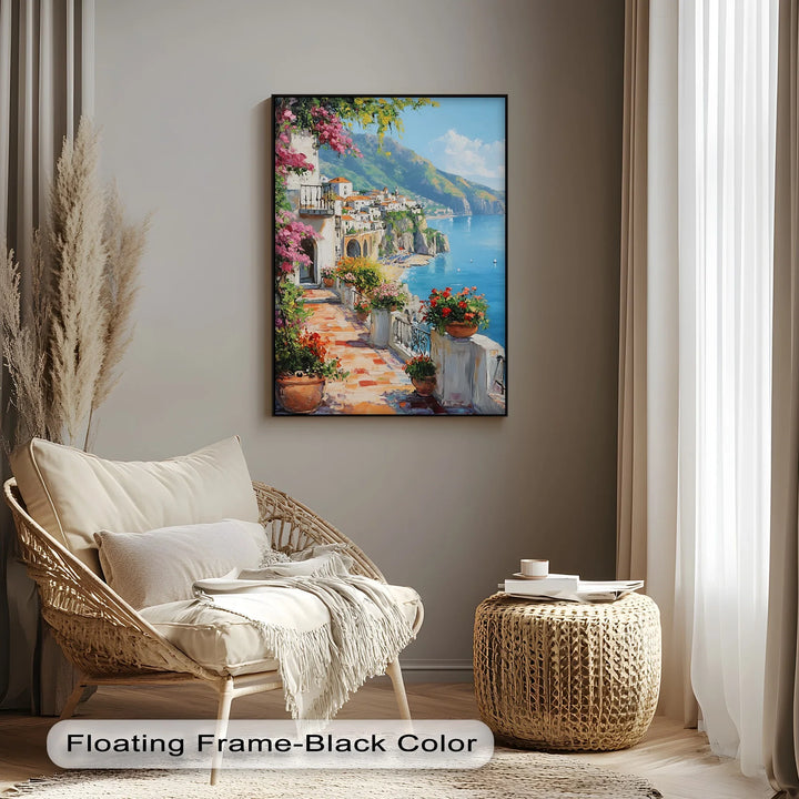 Amalfi Terrace Bloom – Coastal Italian Balcony Canvas Print - MyPhotoStation