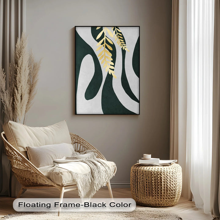 Golden Fern Over Emerald Flow – Minimal Botanical Canvas Print - MyPhotoStation