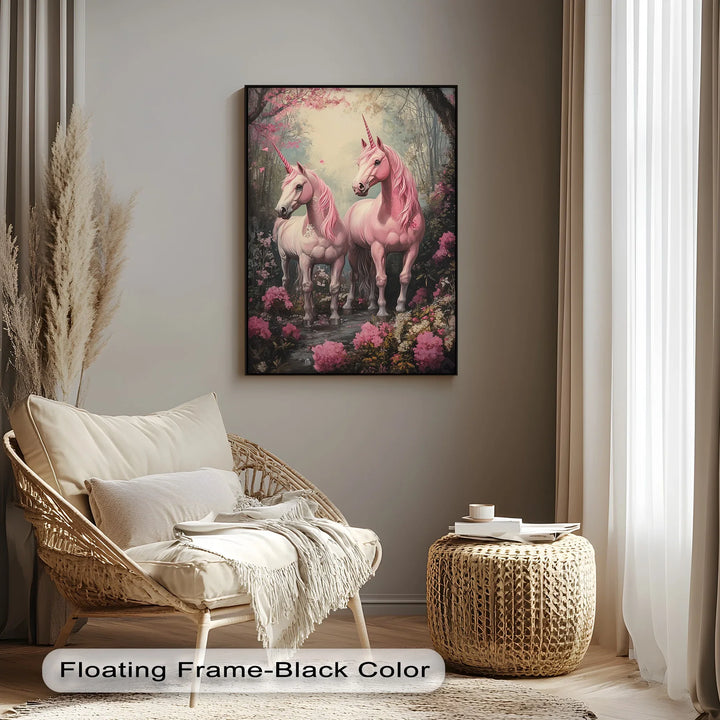 Pink Unicorns in Enchanted Forest - Animal Canvas Print - MyPhotoStation