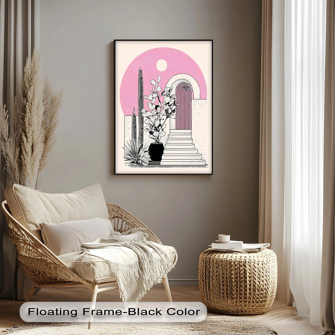 Modern Desert Archway Illustration – Black & Pink Canvas Print - MyPhotoStation