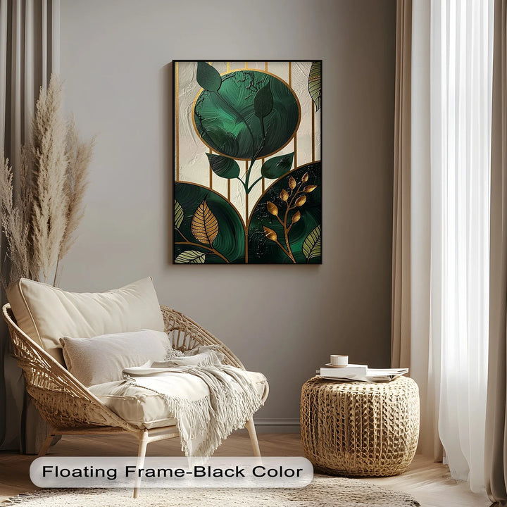 Golden Botanica – Luxe Leaf Design in Emerald and Gold Canvas Print - MyPhotoStation