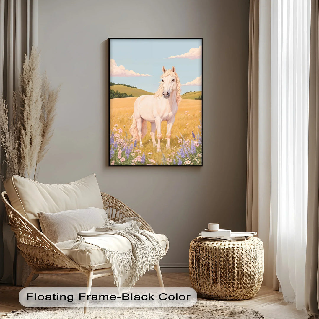 Golden Meadow Stallion – Horse in Wildflower Field Animal Canvas Print - MyPhotoStation