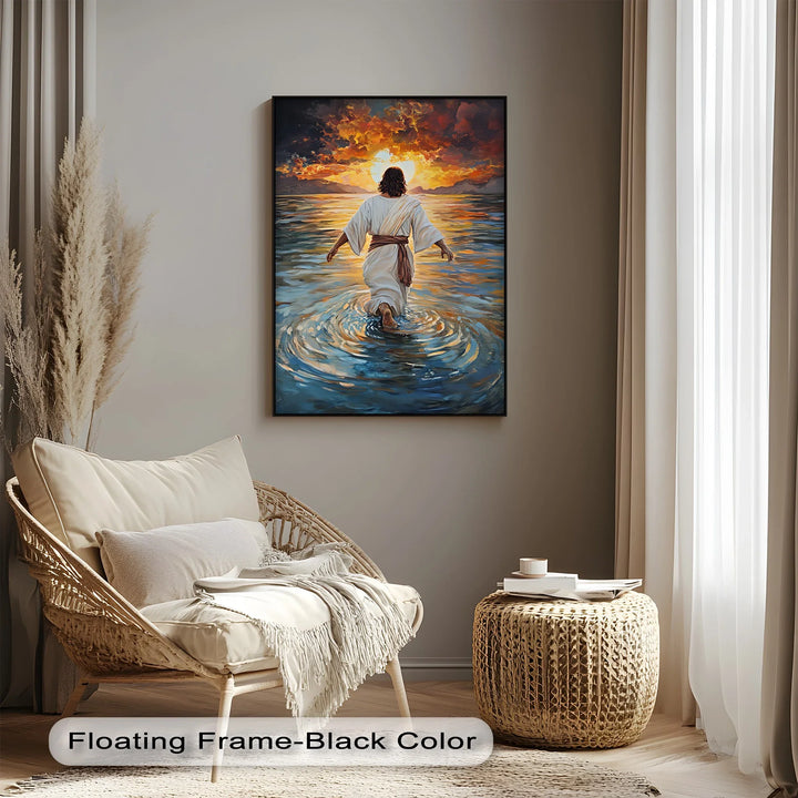 Divine Radiance – Jesus Walking Toward the Sunrise Canvas Print - MyPhotoStation
