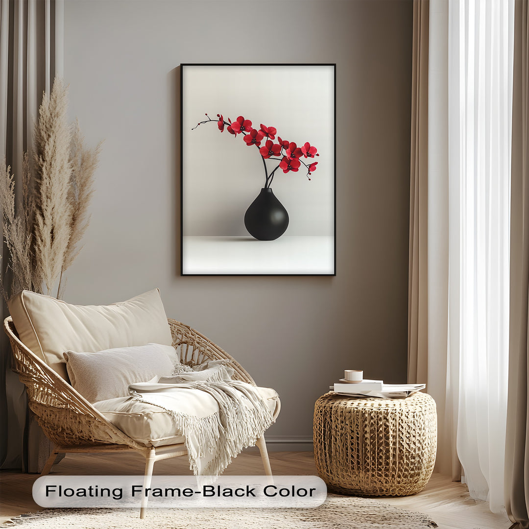 Minimalist Red Orchids in Black Vase – Contemporary Floral Canvas Print