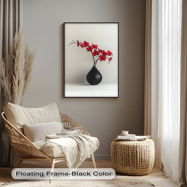 Minimalist Red Orchids in Black Vase – Contemporary Floral Canvas Print