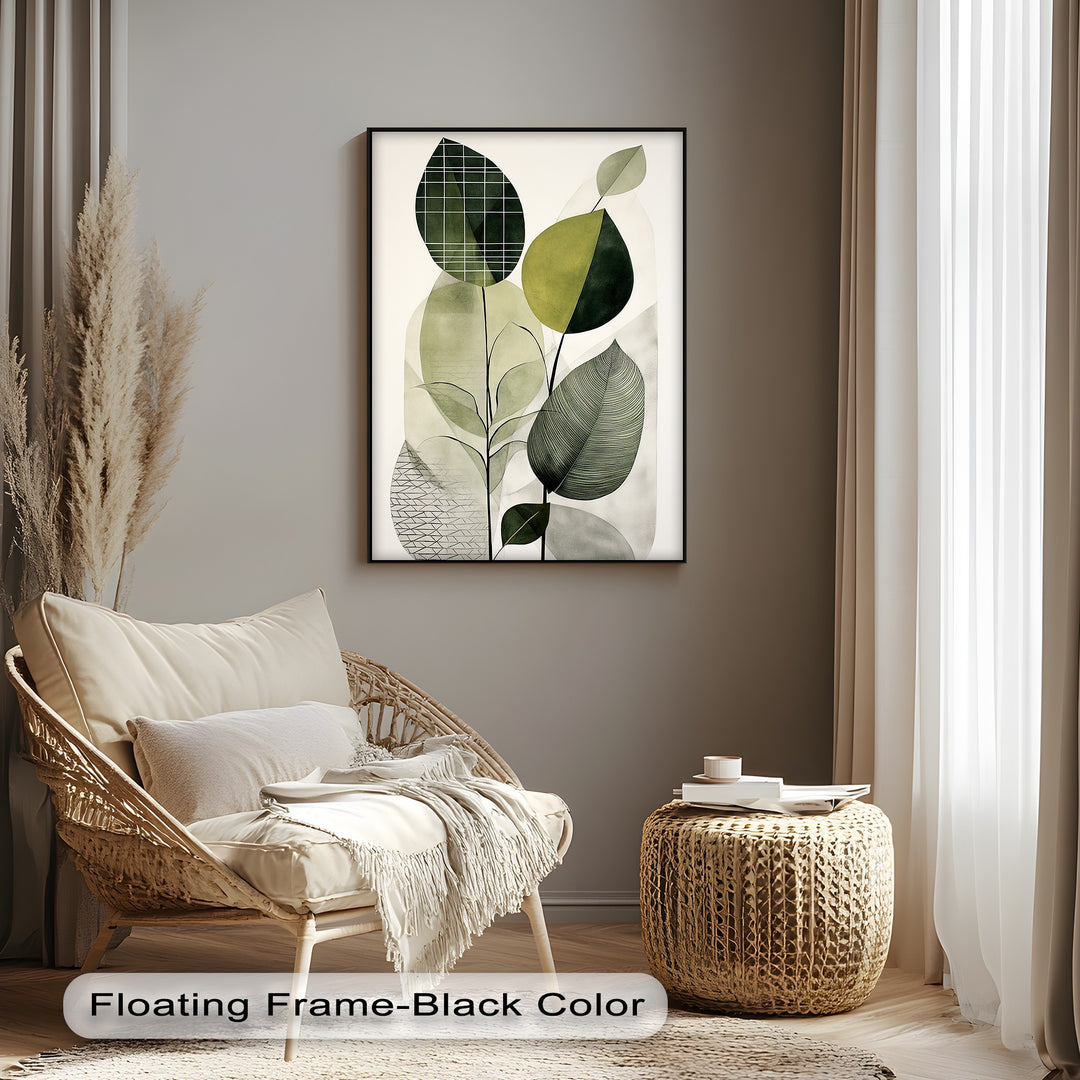 Structured Harmony – Abstract Leaf Shapes in Geometric Overlay Canvas Print
