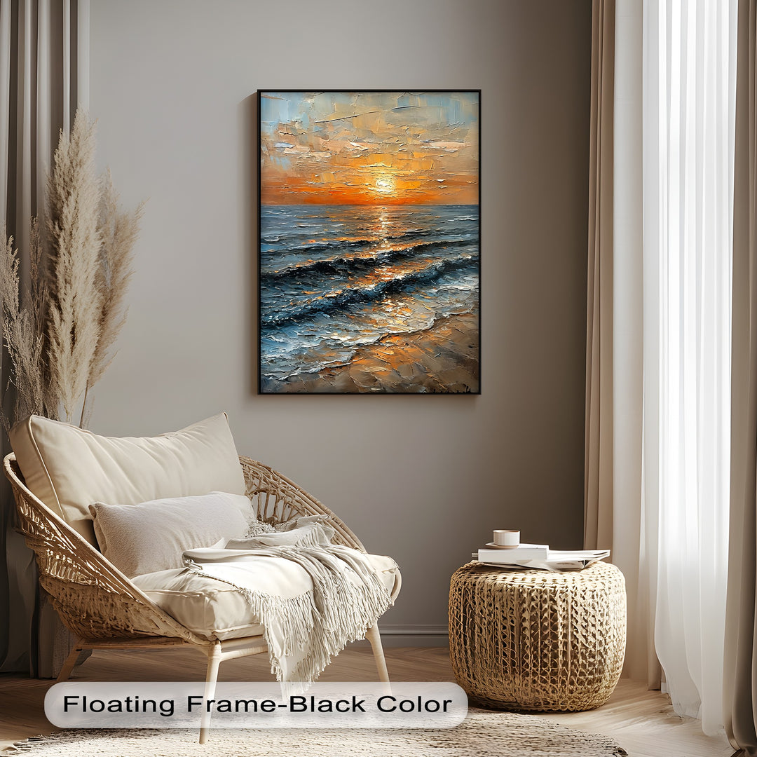Golden Horizon – Textured Sunset Seascape Canvas Print