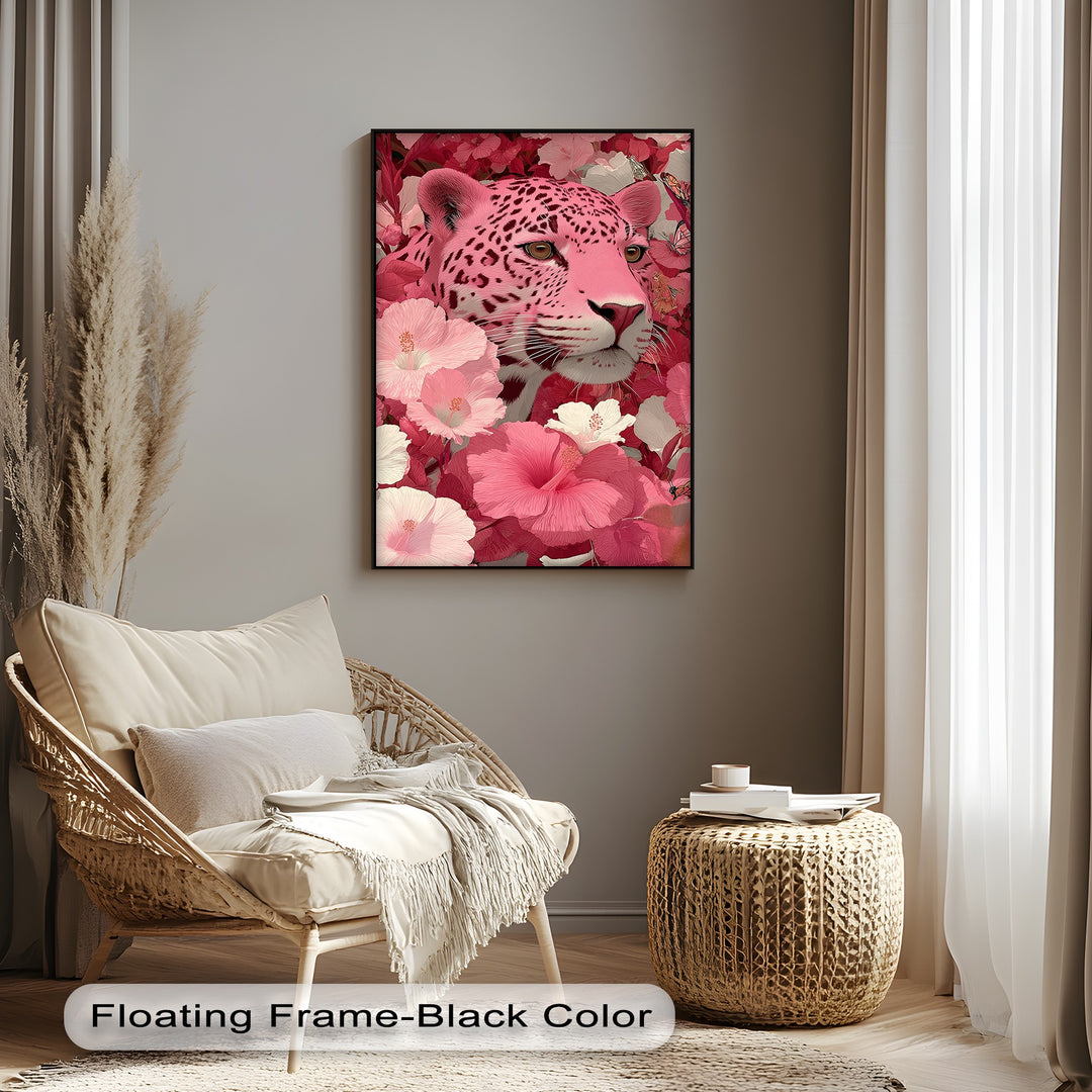 Blush Predator – Pink Leopard in Hibiscus Jungle Canvas Print