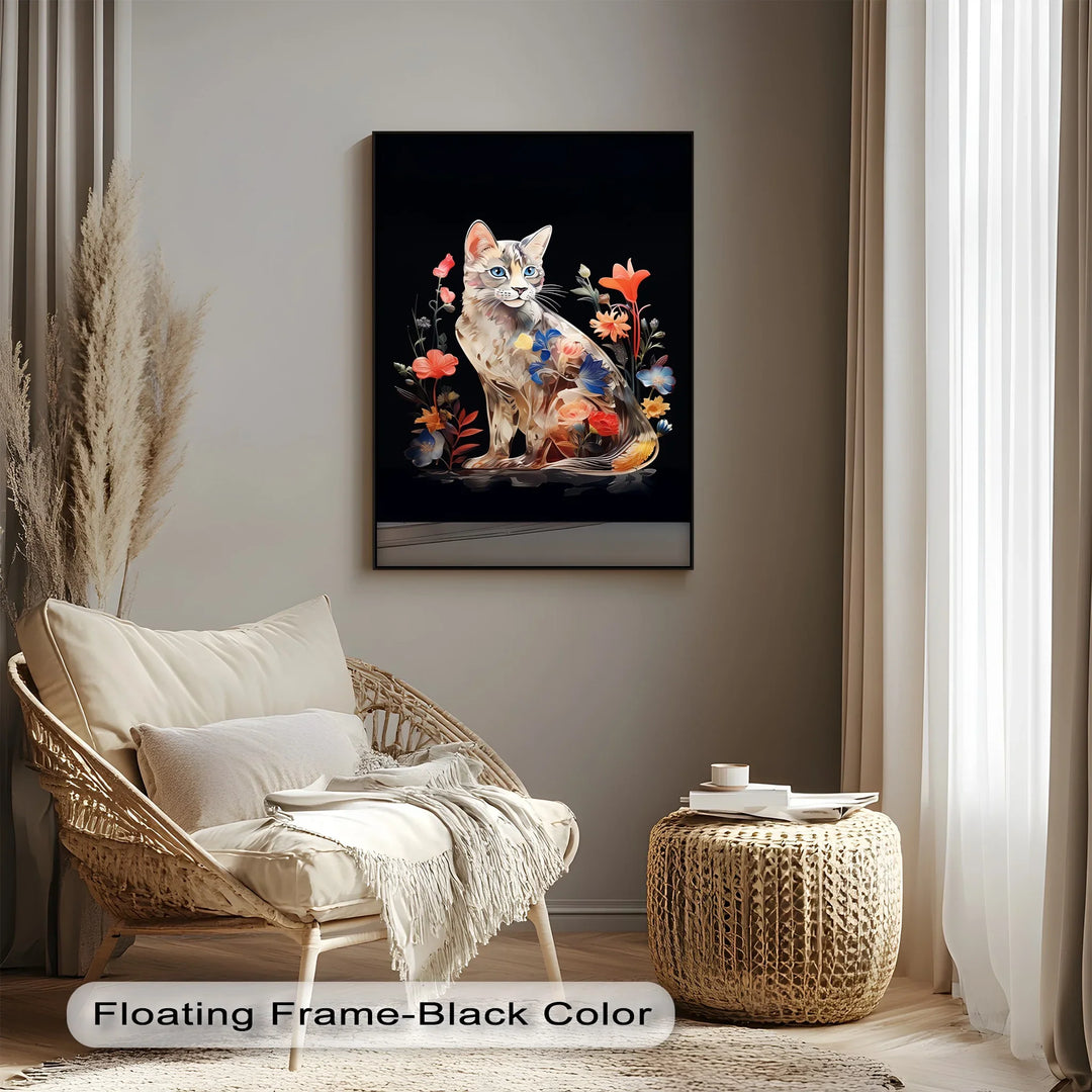 Botanical Gaze – Floral Patterned Cat with Blue Eyes Cat Canvas Print - MyPhotoStation