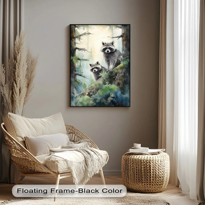 Curious Companions – Raccoons in Forest Animal Canvas Print - MyPhotoStation