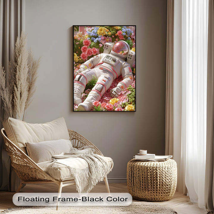Astronaut Resting in a Garden of Flowers - Pink Canvas Print