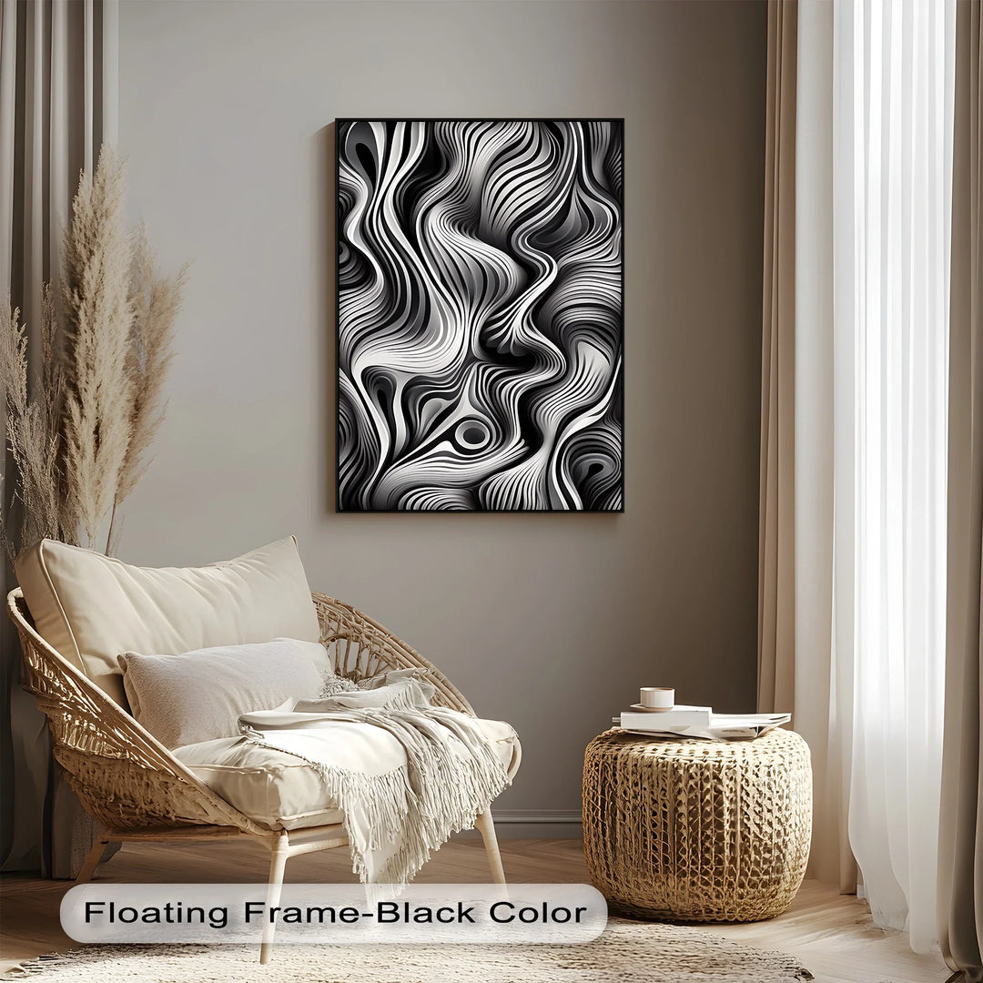 Flowing Dimensions – Abstract Waveform in Black & White Canvas Print - MyPhotoStation