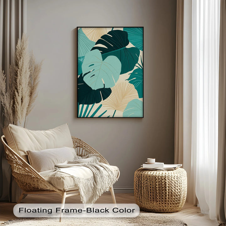 Tropical Oasis – Teal and Beige Monstera Canvas Print - MyPhotoStation