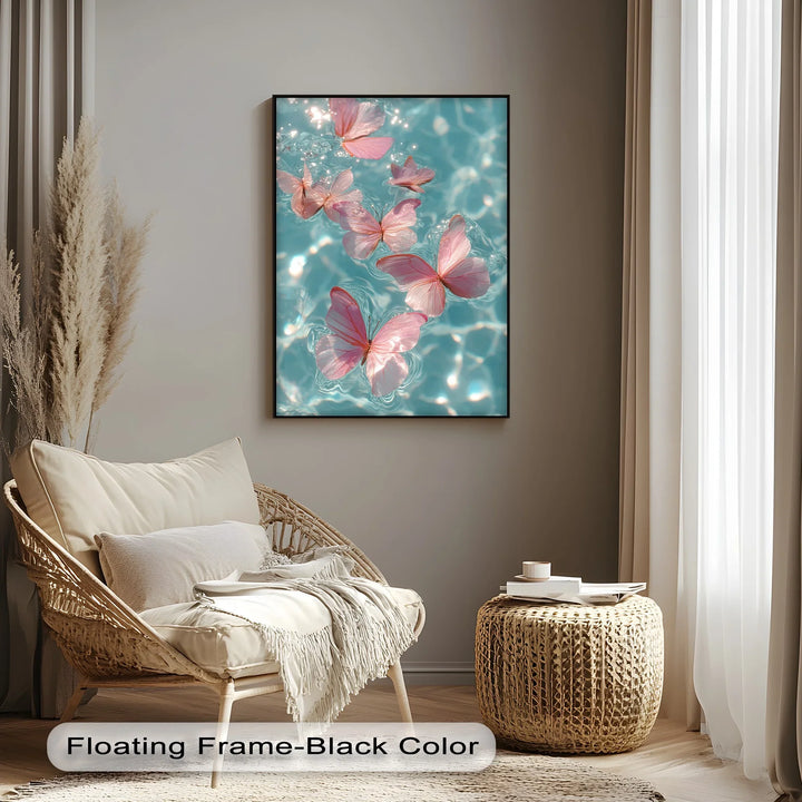Floating Pink Butterflies Over Water – Dreamy Canvas Print - MyPhotoStation