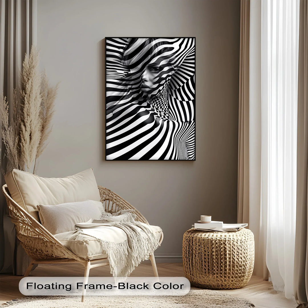 Illusionary Muse – Optical Portrait in Black & White Canvas Print - MyPhotoStation