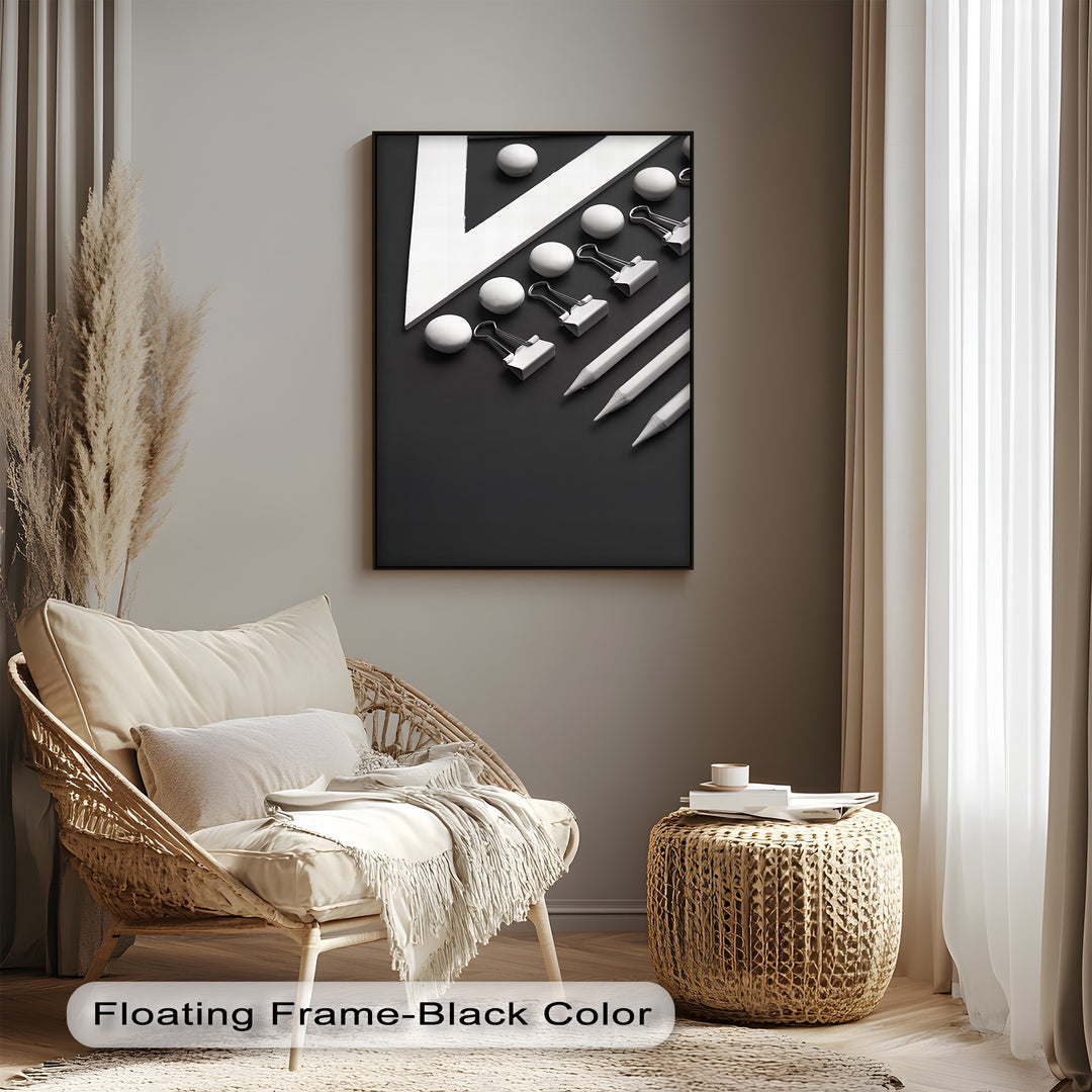 Monochrome Minimalism – Black and White Office Supplies Canvas Prints