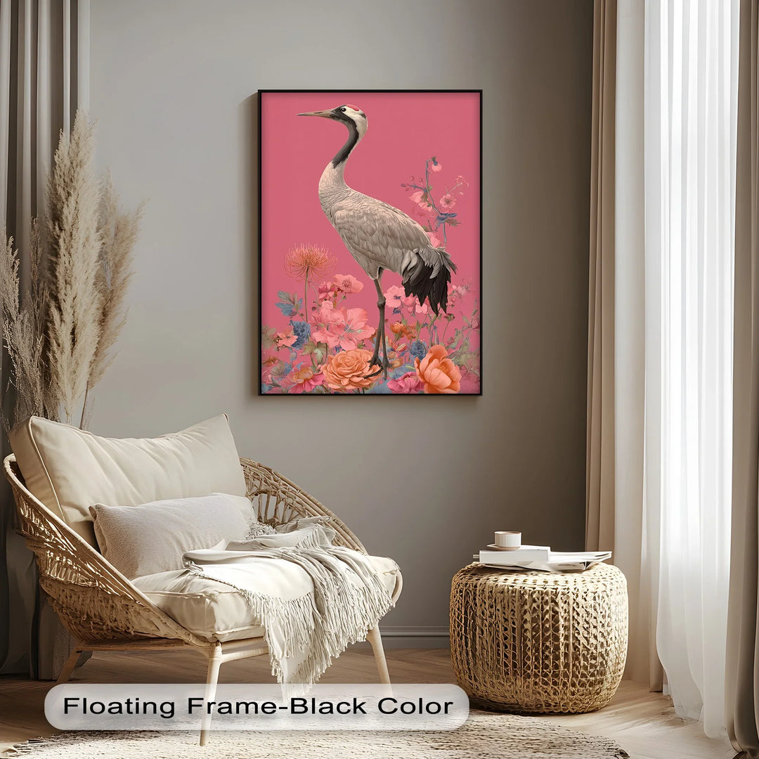 Elegant Crane Among Blossoms – Nature-Inspired Bird Canvas Print - MyPhotoStation