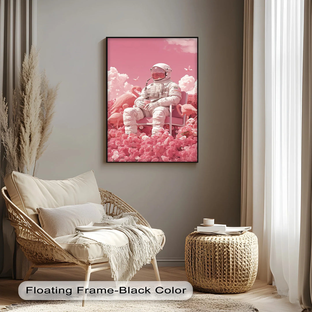 Pink Astronaut in a Flamingo Garden – Surreal Space Canvas Print - MyPhotoStation