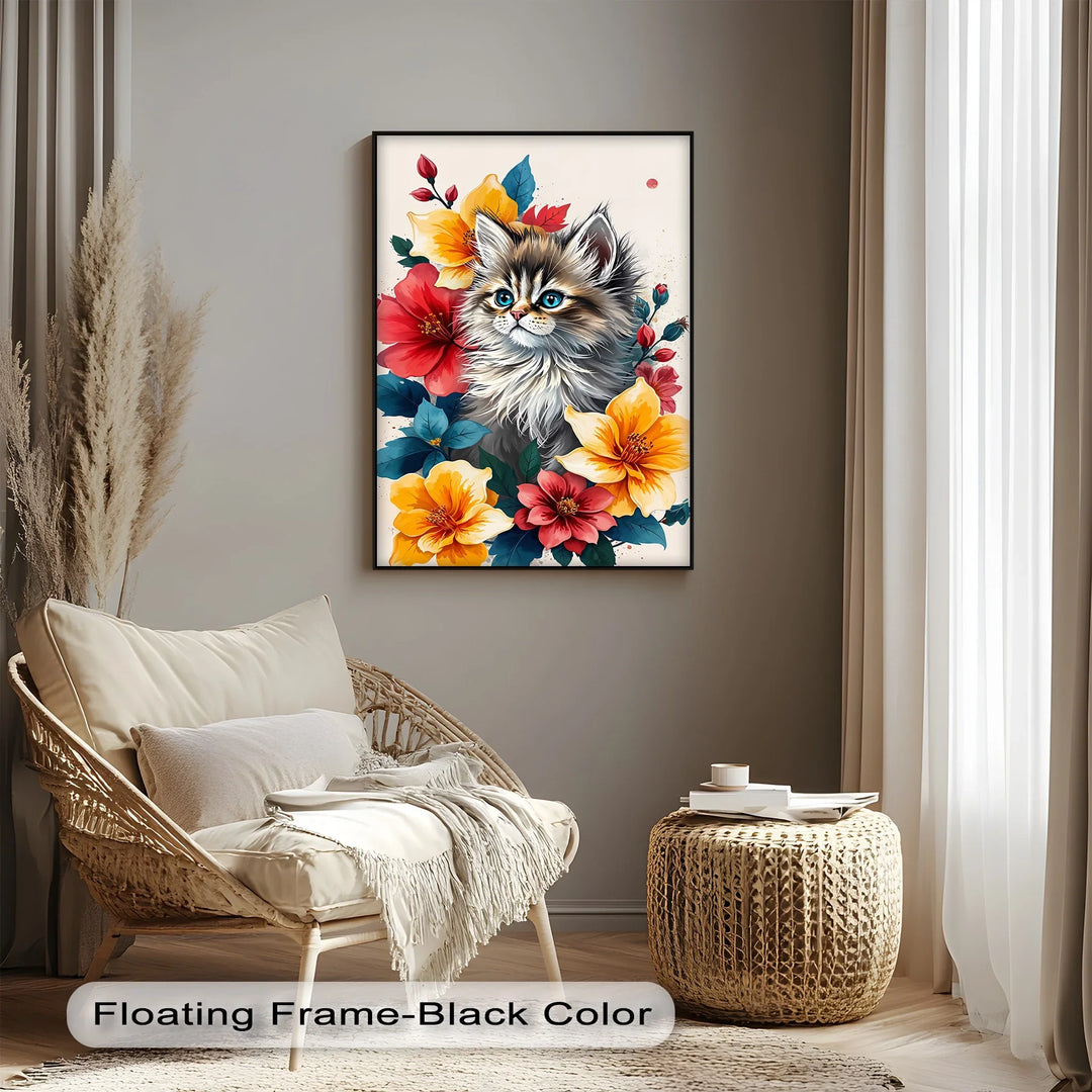 Fluffy Kitten Surrounded by Vibrant Florals - Cat Canvas Print - MyPhotoStation