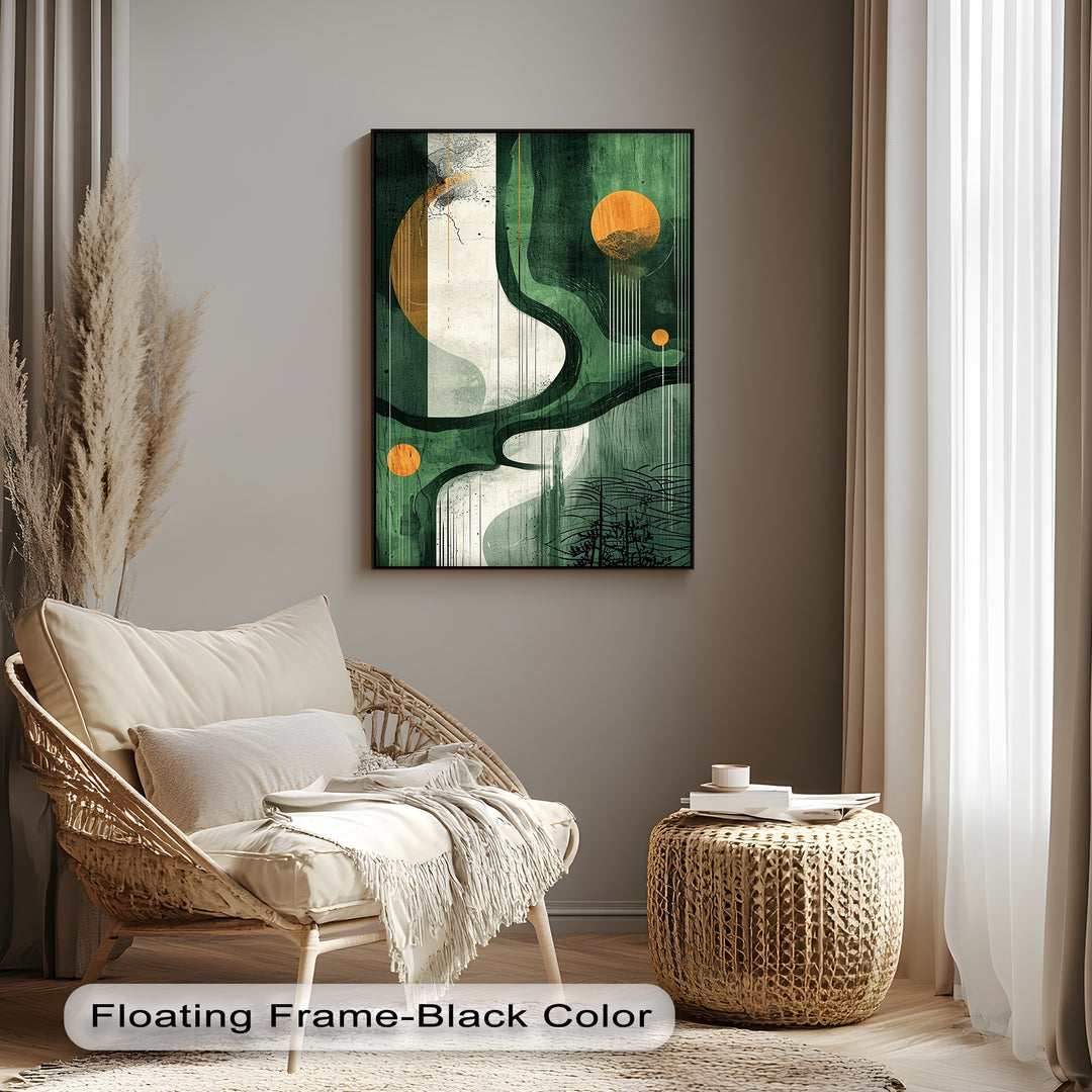 Celestial Terrain – Abstract Forest Path in Deep Green and Gold Canvas Print
