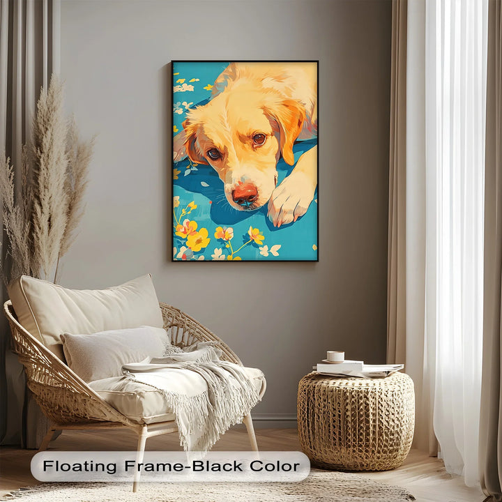Sunlit Gaze – Playful Floral Dog Portrait Puppies Canvas Print - MyPhotoStation