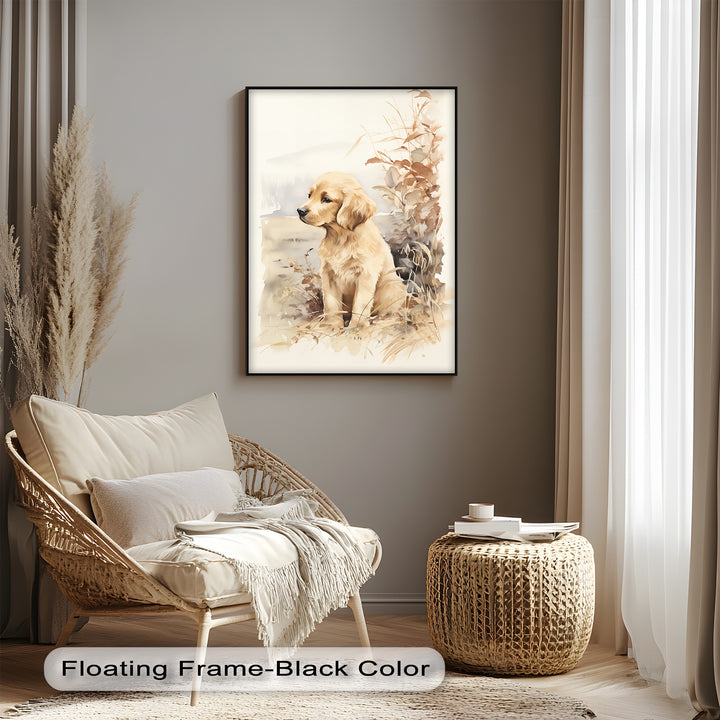 Golden Retriever in Autumn Light – Vintage Style Puppies Canvas Print