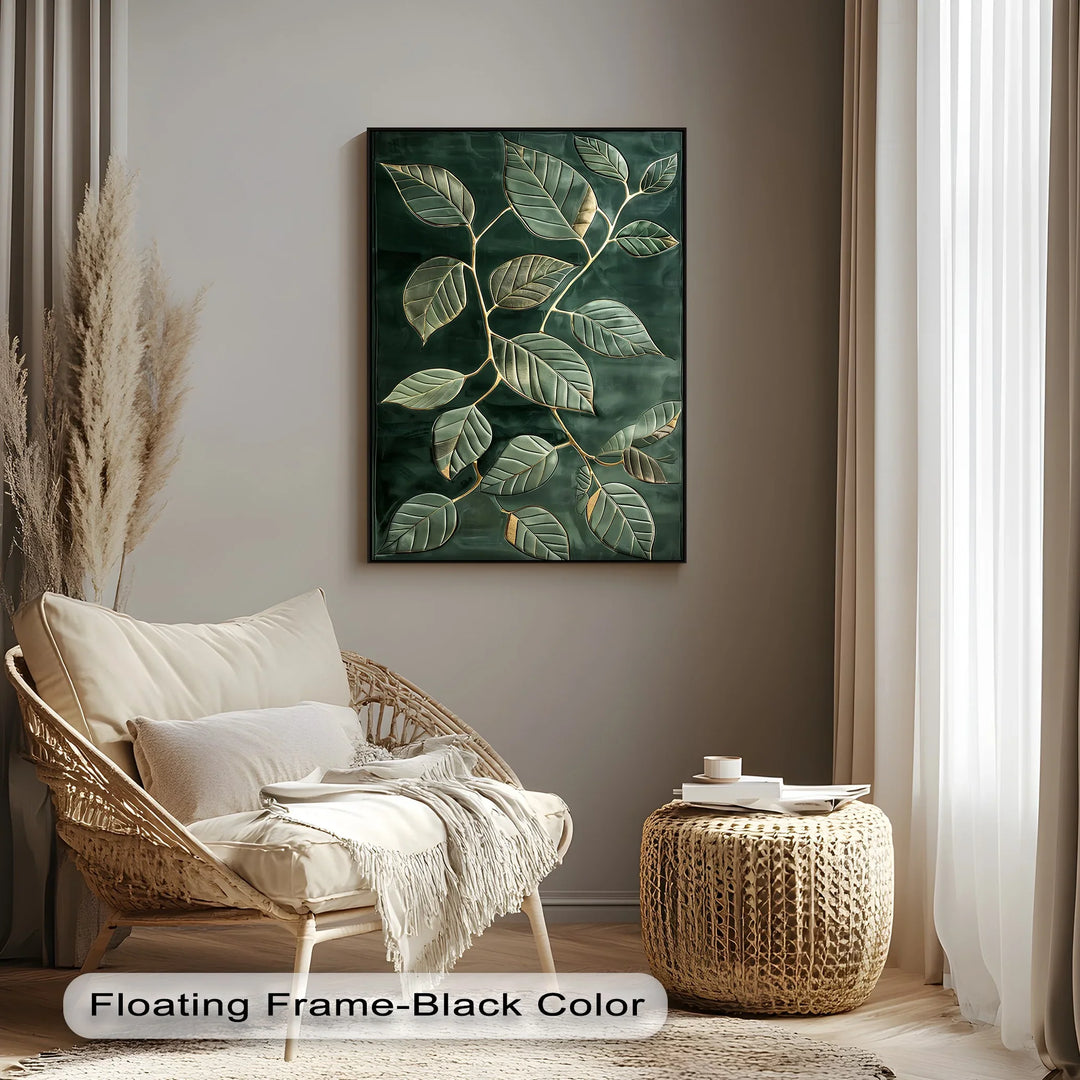 Golden Vein Harmony – Dark Green Leaf Canvas Print - MyPhotoStation