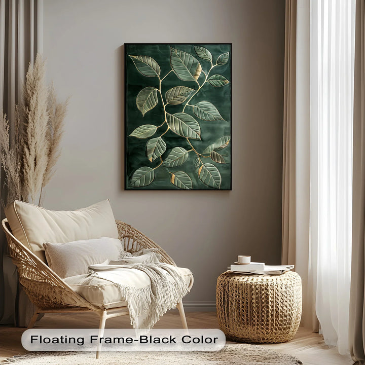 Golden Vein Harmony – Dark Green Leaf Canvas Print - MyPhotoStation