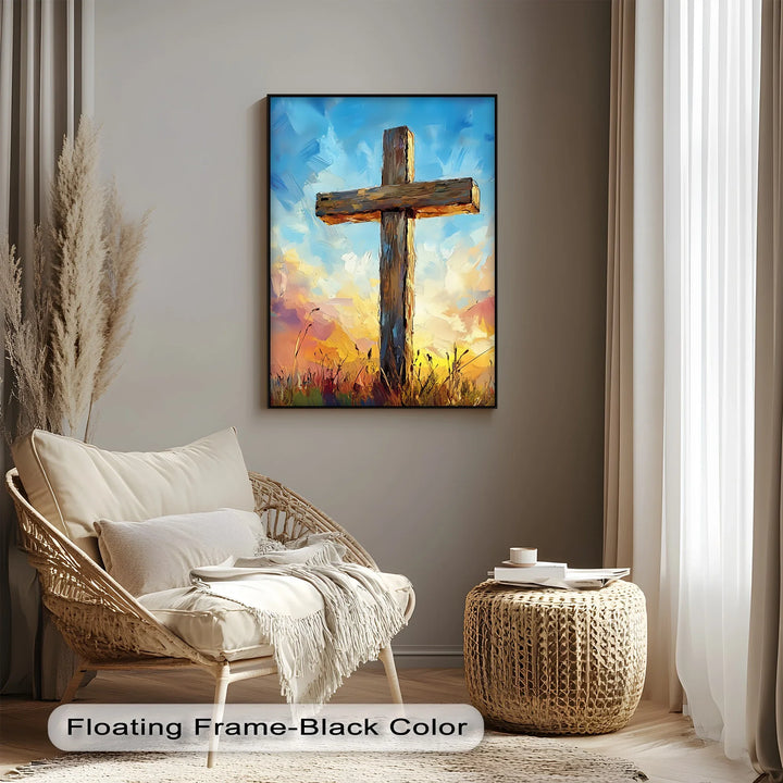 Divine Light – Wooden Cross at Sunrise Canvas Print - MyPhotoStation