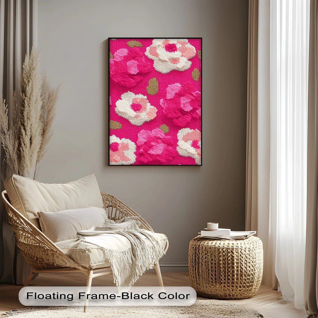 Bold Pink Floral Knit Pattern – Modern Yarn Texture Canvas Print - MyPhotoStation