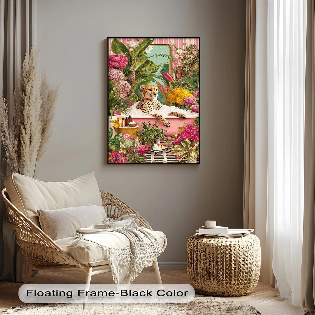 Cheetah in Pink Bathtub – Whimsical Jungle-Inspired Canvas Print - MyPhotoStation