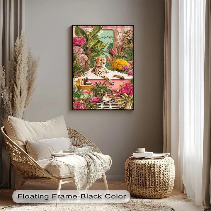 Cheetah in Pink Bathtub – Whimsical Jungle-Inspired Canvas Print - MyPhotoStation