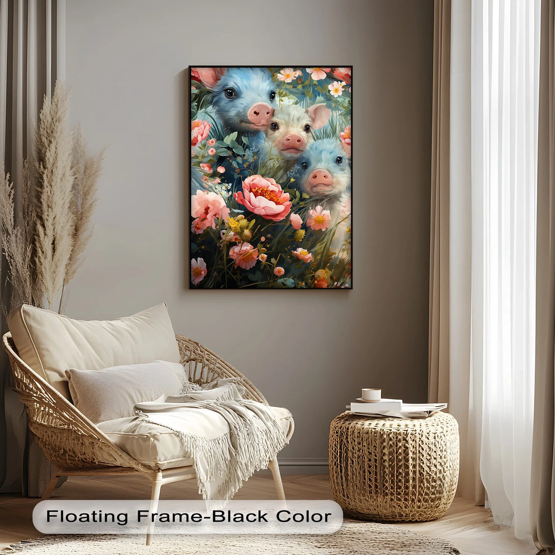 Blossom Companions – Piglets Among Spring Blooms Animal Canvas Print - MyPhotoStation