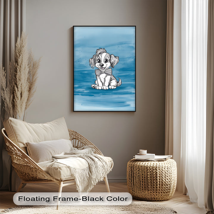 Charming Cartoon Pup with Bowtie - Puppies Canvas Print