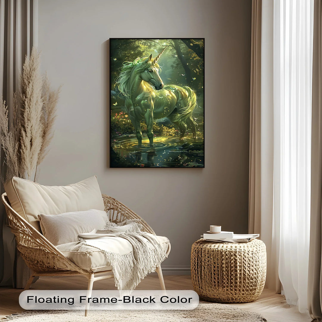 Glowing Green Unicorn in Enchanted Pond - Animal Canvas Print - MyPhotoStation