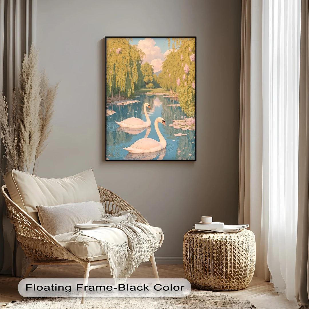 Serene Swan Pair on Lily Pond – Nature Animal Canvas Print - MyPhotoStation