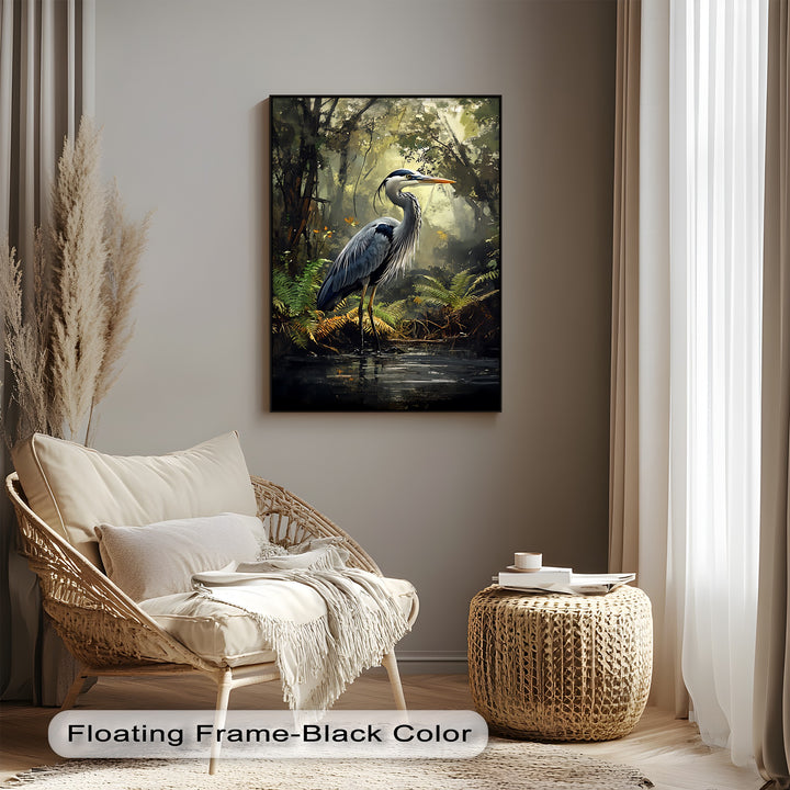 Misty Forest Heron – Wildlife Landscape Canvas Print