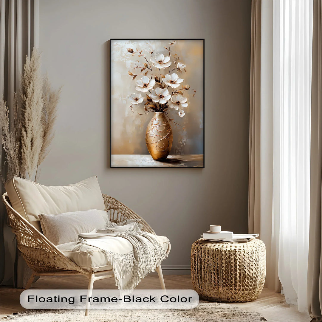 Golden Bloom – Elegant White Floral Arrangement Canvas Print - MyPhotoStation