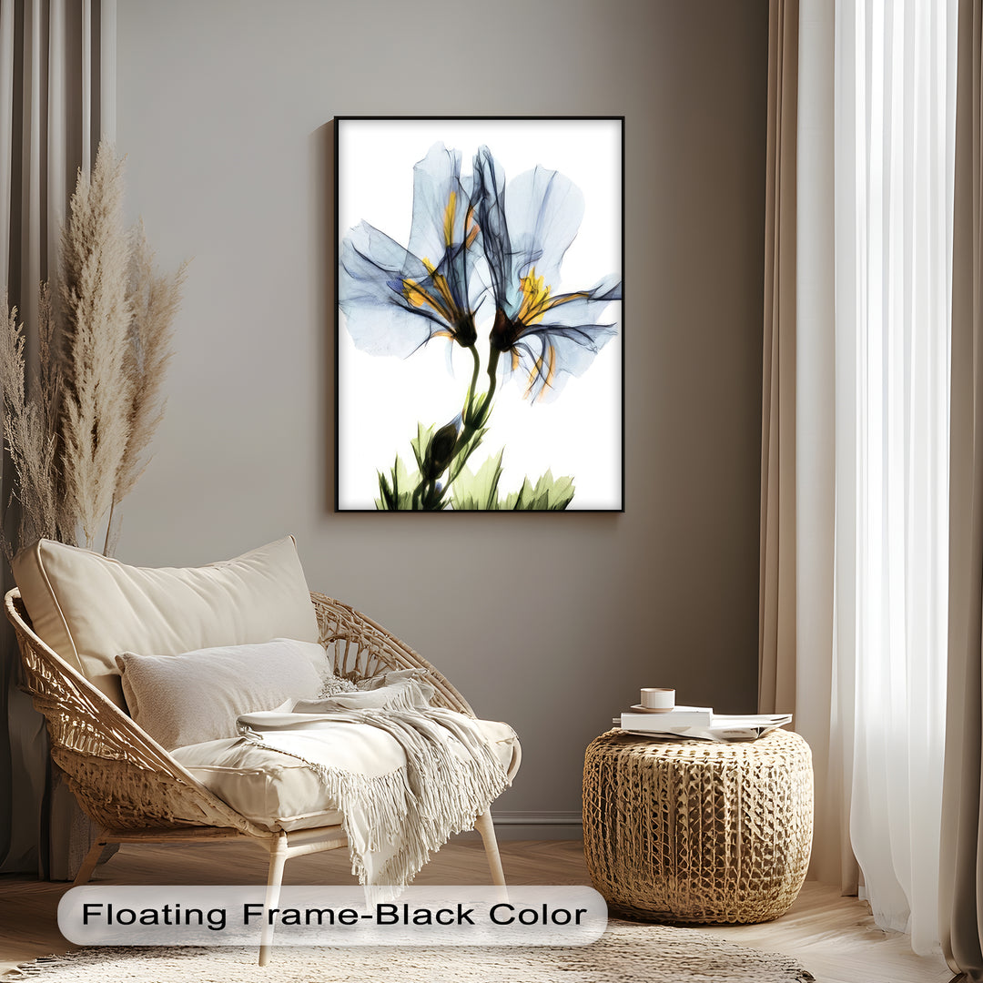 Winterliche Ruhe – Japanische Frau im blauen Kimono, Leinwanddruck | Gerahmtes Kunstwerk