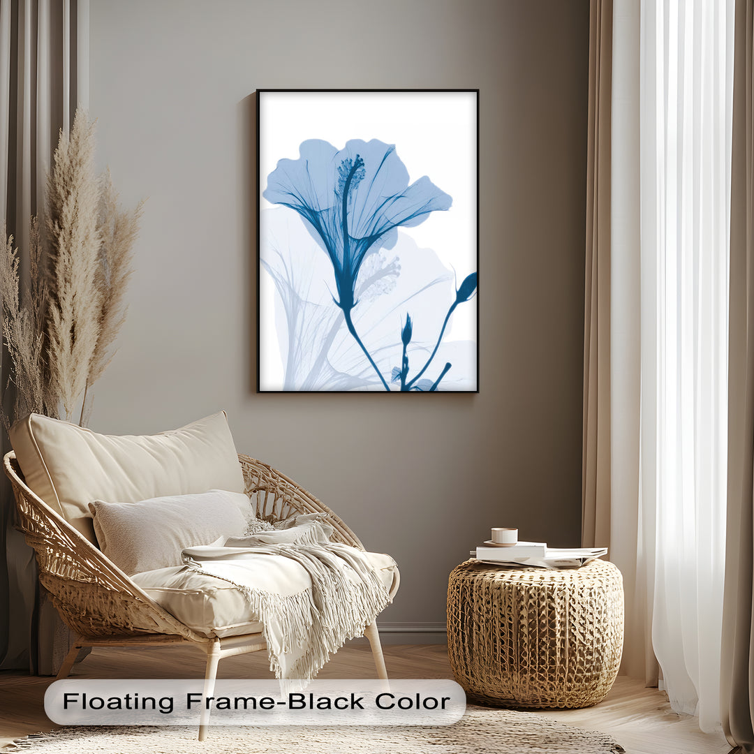 Winterliche Ruhe – Japanische Frau im blauen Kimono, Leinwanddruck | Gerahmtes Kunstwerk