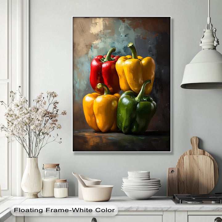 Bell Pepper Harmony – Colorful Still Life Kitchen Canvas Print - MyPhotoStation