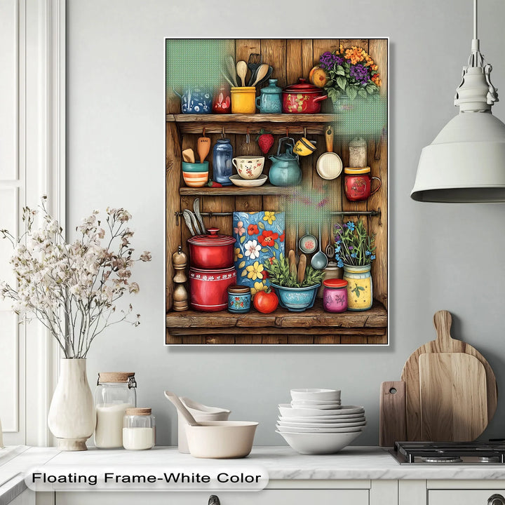 Rustic Kitchen Shelf – Vintage Floral Kitchen Canvas Print - MyPhotoStation