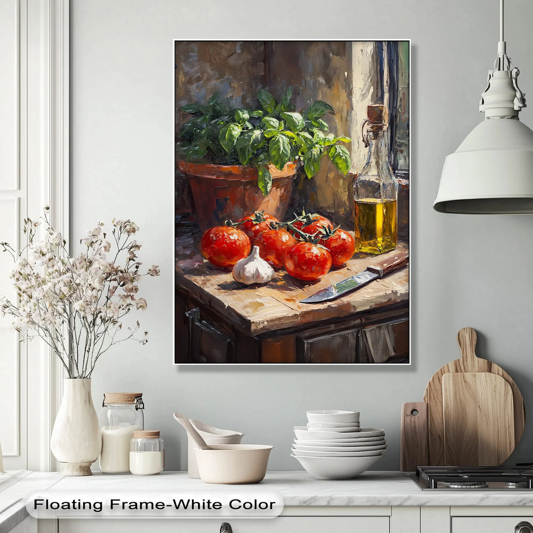 Tuscan Kitchen Still Life – Tomato & Basil Canvas Print - MyPhotoStation