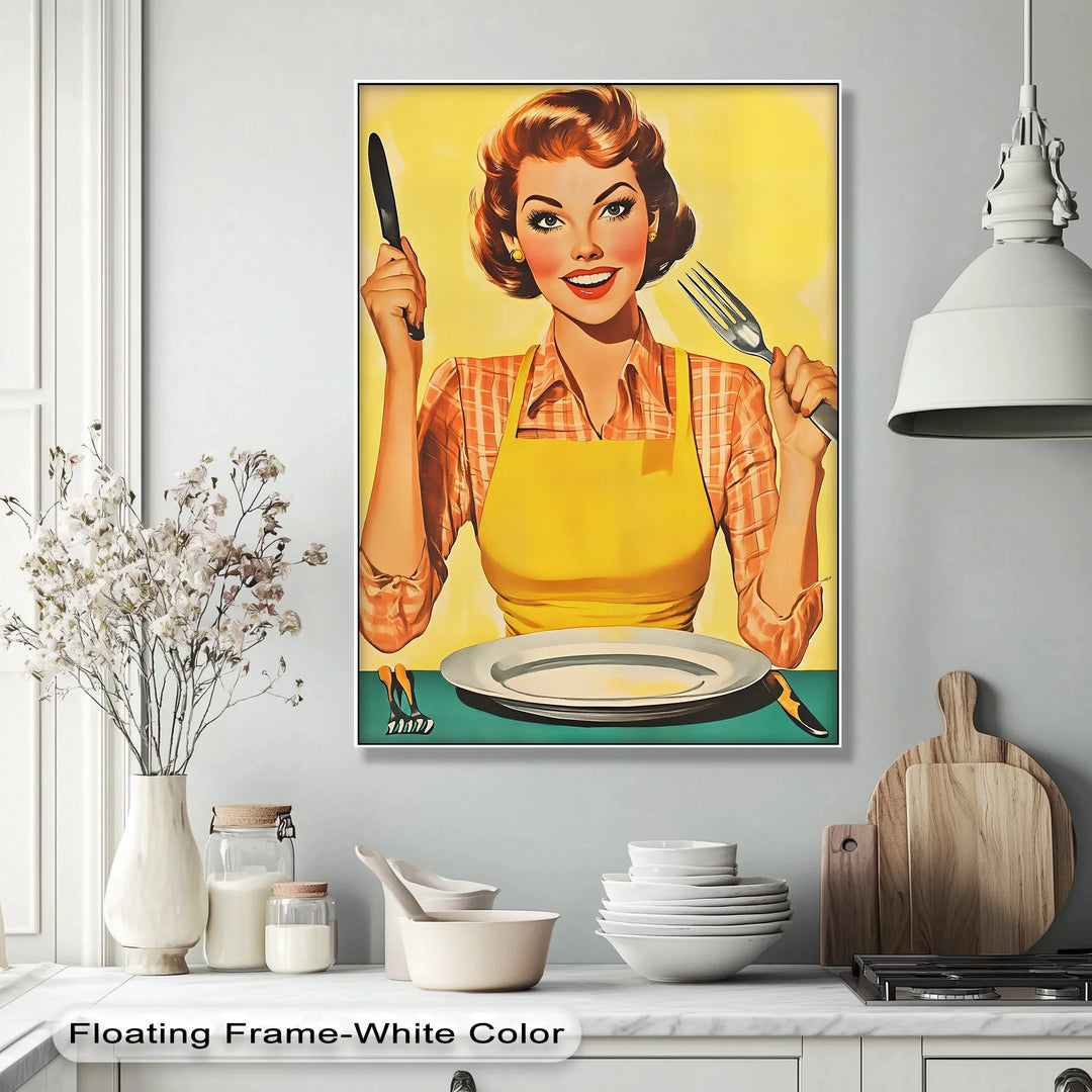 Hungry & Happy – Retro Kitchen Lady Canvas Print - MyPhotoStation