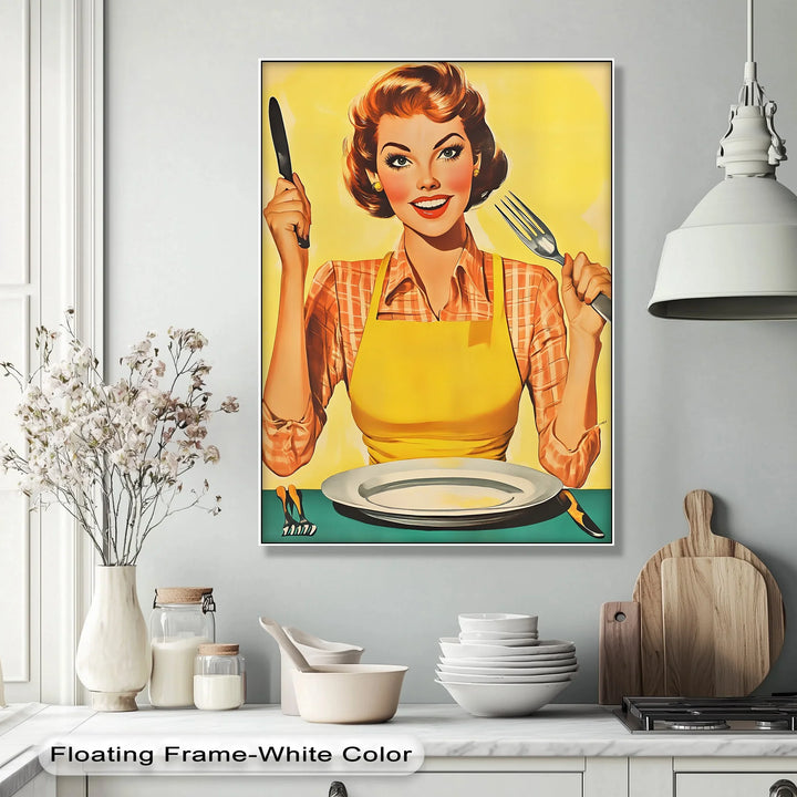 Hungry & Happy – Retro Kitchen Lady Canvas Print - MyPhotoStation