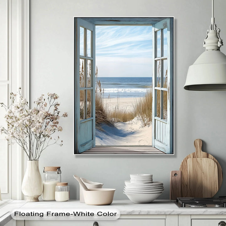 Ocean Breeze View – Open Window Beach Scene Kitchen Canvas Print - MyPhotoStation