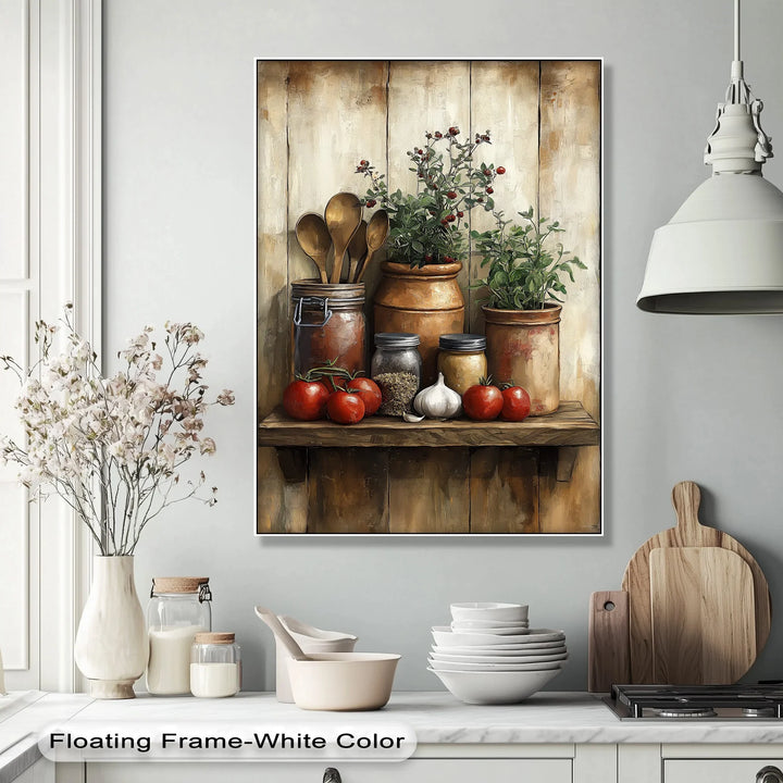 Herb Garden Shelf – Rustic Tomato & Spice Kitchen Canvas Print - MyPhotoStation