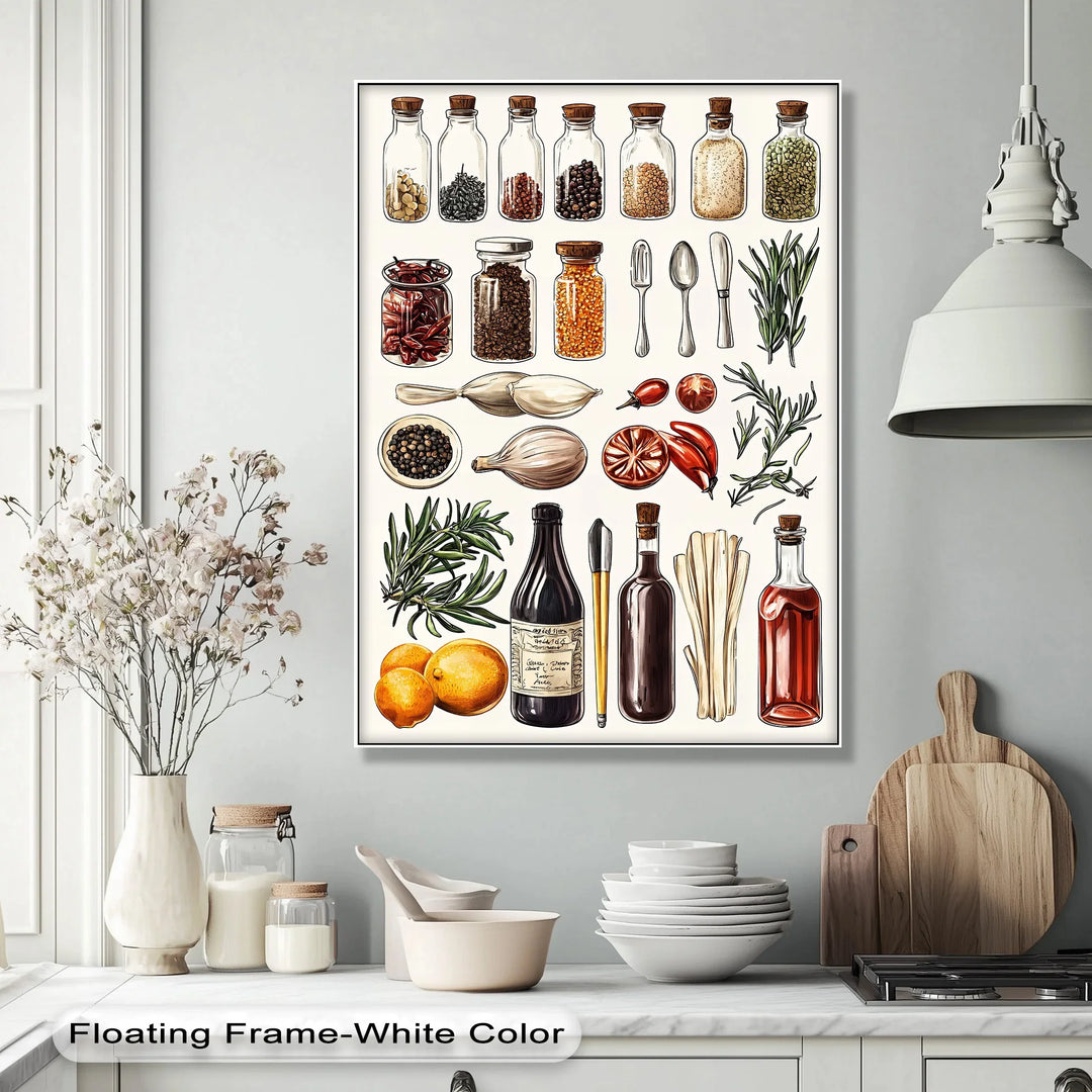 Kitchen Essentials – Illustrated Herbs & Spices Canvas Print - MyPhotoStation